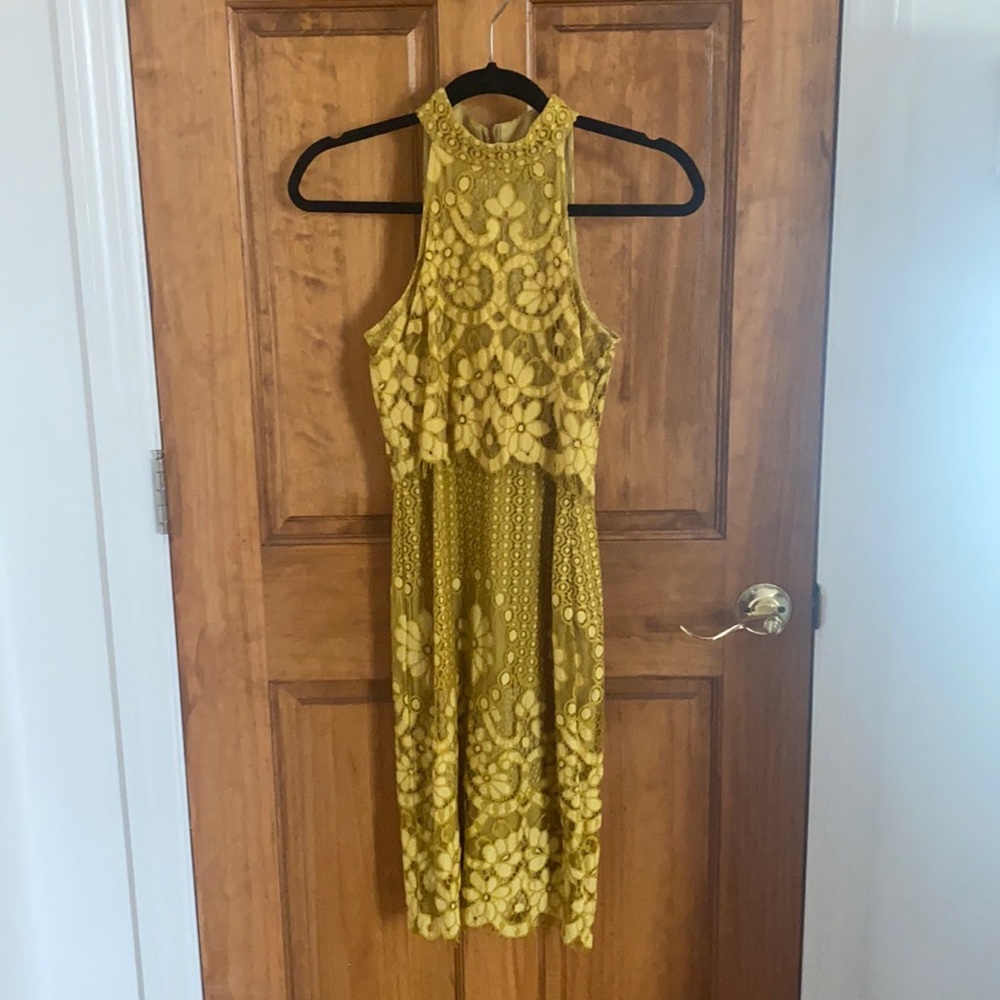 Missguided Yellow/Mustard/Dijon halter Lace Dress